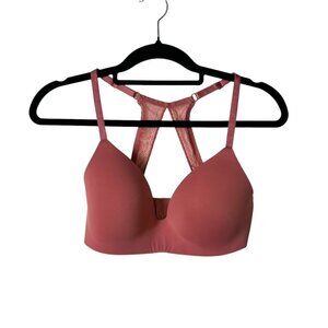 Victorias Secret 32DD No‎ Wire Bra Lined Solid Pink Lace Wireless
